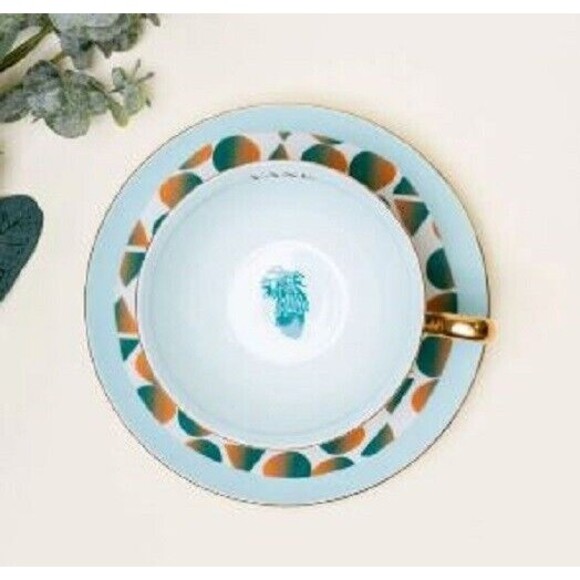 Vine Monogram Retro Modern Tea Set Designer Teacup Saucer Bone China NIB - Picture 5 of 13